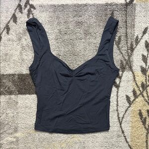 Women’s Dark Grey/Slate Pleated Sweetheart Neck Crop Top with Slits